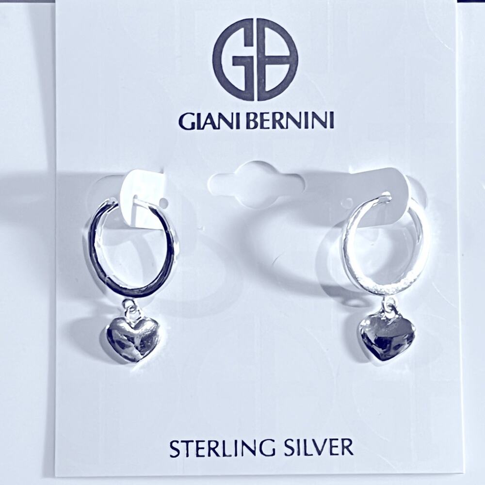 Giani Bernini Heart Hoop Earrings Sterling Silver Dangle Drop New On Card